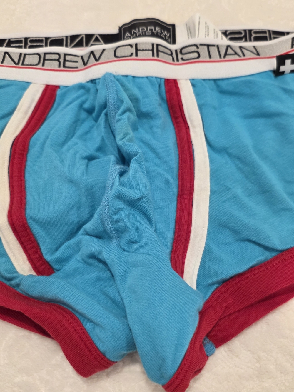 Andrew Christian Men’s Light Tel & Red Modal Trunk - Picture 2 of 10
